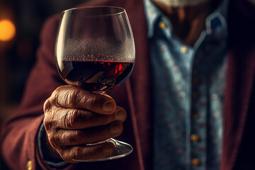 A man holding a glass of red wine