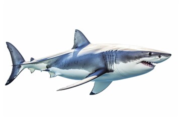 Obraz premium a Great White Shark, swimming, ocean predator, Aquatic-themed, horizontal format, photorealistic illustrations on a transparent background cutout in PNG. Generative ai