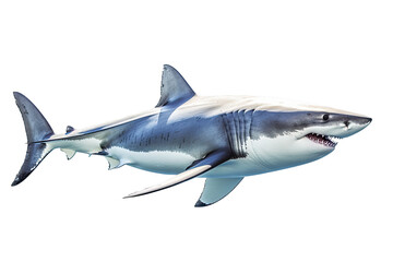 Naklejka premium a Great White Shark, swimming, ocean predator, Aquatic-themed, horizontal format, photorealistic illustrations on a transparent background cutout in PNG. Generative ai