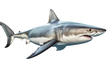 a Great White Shark, swimming,  ocean predator, Aquatic-themed, horizontal format, photorealistic illustrations on a transparent background cutout in PNG. Generative ai