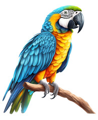 Ara Ararauna Blue Yellow Macaw Parrot, Isolated Generative AI Illustration