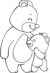 Cute Daddy bear and baby bear father's day cartoon animal outline doodle drawing