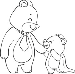 Obraz premium Cute super Hero Daddy bear and happy baby bear father's day cartoon animal outline doodle drawing