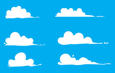 set of flat clouds with a blue background