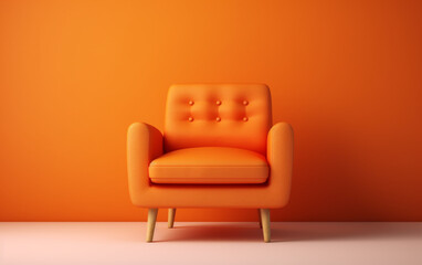 leather armchair in the room comfortable Orange armchair in minimalist living room on Orange wall background ,Generative AI	