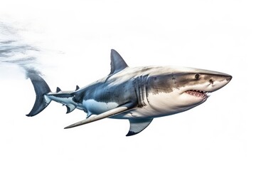 Naklejka premium a Great White Shark, swimming, 3/4 view, Aquatic-themed, horizontal format, photorealistic illustrations on a transparent background cutout in PNG. Generative ai