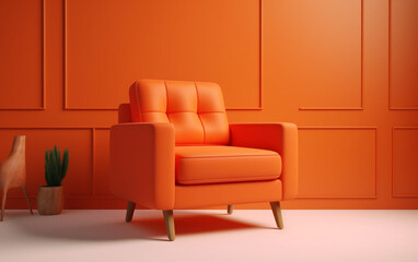 Comfortable Orange armchair in minimalist living room on Orange wall background ,Generative AI	