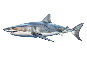 Fototapeta premium a Great White Shark, swimming, ocean predator, Aquatic-themed, horizontal format, photorealistic illustrations on a transparent background cutout in PNG. Generative ai