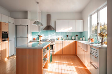 Minimalist kitchen, Scandinavian style. Modern white kitchen. Generative AI