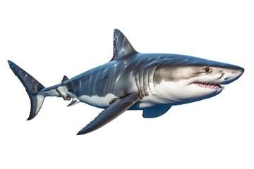 a Great White Shark, swimming,  ocean predator, Aquatic-themed, horizontal format, photorealistic illustrations on a transparent background cutout in PNG. Generative ai