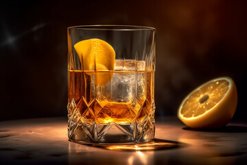 A glass of whiskey sour cocktail 