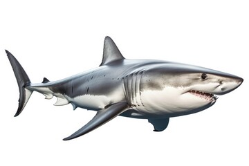 Fototapeta premium a Great White Shark, swimming, ocean predator, Aquatic-themed, horizontal format, photorealistic illustrations on a transparent background cutout in PNG. Generative ai