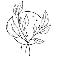 leaf branch with round line decoration