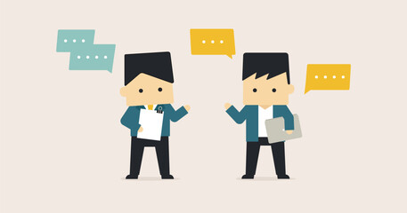 デフォルメ ビジネス人物イラスト 男性 対話 1:1.191 ベクター デザイン 素材