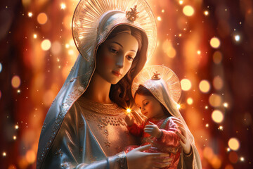 Virgen del Carmen, Blessed Virgin Mary. Faith, Bible, theology, Mother of God, Christianity, carmel. Mother of Jesus Christ, One of the central figures of European and world culture. Generative AI