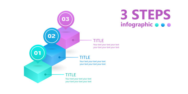 Business infographic in the form of a ladder of 3 steps going up. 3 D. Vector infographic.