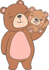 Naklejka premium Cute super Hero Daddy bear and happy baby bear father's day cartoon animal character outline doodle drawing