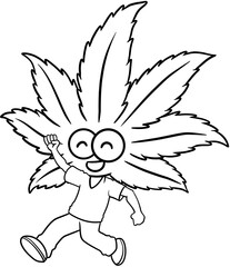 Cute cartoon cannabis marijuana character coloring