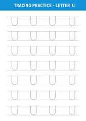 Alphabet Letter U Tracing Worksheet.Alphabet letters tracing worksheet with all alphabet letters.Developing skills of writing.A4 paper ready to print.
