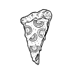 Hand drawn pizza icon. Vector badge fast food sketch style for brochures, banner, restaurant menu and cafe  illustration eps 10