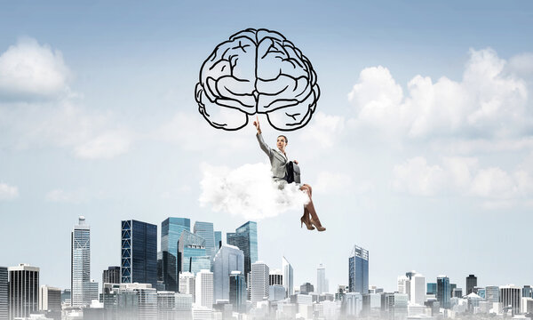 Concept of brainstorming and mind ability with attractive business lady