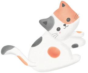 Cat cute watercolor hand-drawing PNG