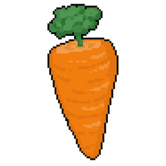 Pixel art cartoon carrot illustration.