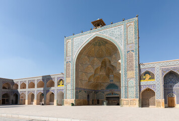 West iwan of the courtyard of Jameh or Jame Mosque (also Atig or Friday Mosque), Iran's oldest mosque in Isfahan, Iran. UNESCO World Heritage.