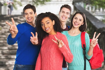 Multicultural friends happy posing together