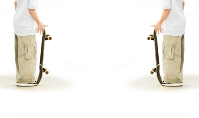 Skateboarder doing a trick. Freestyle extreme sports concept isolated on white background.