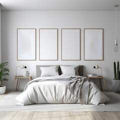 white bedroom with four frames mockup