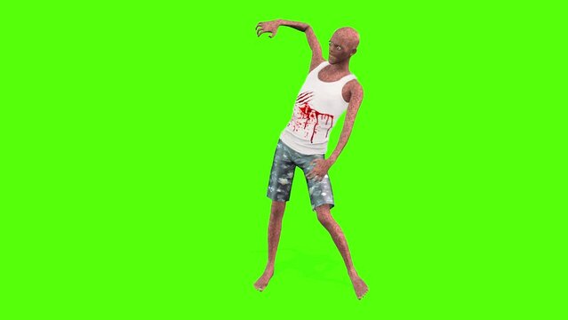 Zombie Attack Green Screen Animation 3D Rendering.