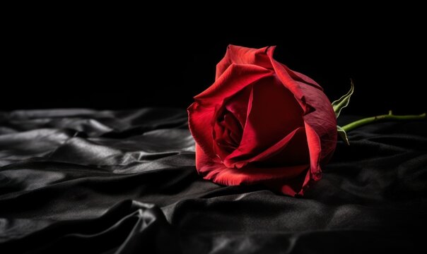 red rose on black silk HD 8K wallpaper Stock Photography Photo Image