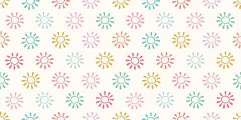 Sunshine background vector banner. Fun and bright nature sun seamless repeat pattern design border.