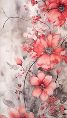 red and grey floral watercolor background. perfect for wedding invitation, wedding design. 