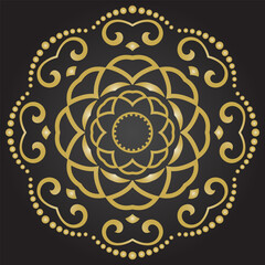 Elegant round black and golden vintage vector ornament in classic style. Abstract traditional ornament with oriental elements. Classic vintage pattern