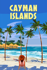 Caiman Islands vintage travel poster. Hawaii Tropical island