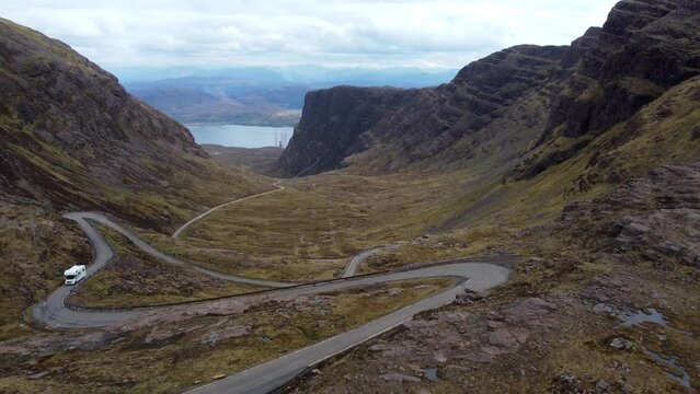 Campervan coming up Bealach Na Ba - Applecross - Scotland