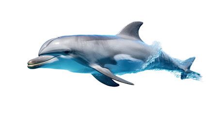 an isolated Dolphin jumping and swimming, Aquatic-themed, photorealistic illustration on a transparent background cutout in PNG. Generative AI