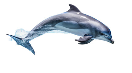 an isolated Dolphin jumping and swimming, Aquatic-themed, photorealistic illustration on a transparent background cutout in PNG. Generative AI