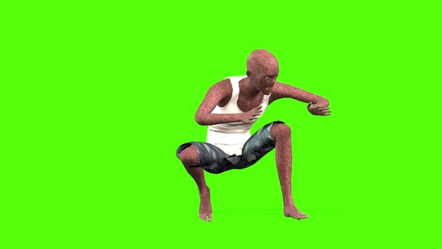 Zombie eating Green Screen Animation 3D Rendering.