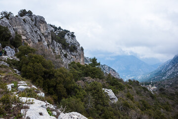 Ruined gymnasium and baths building in Termessos. Ruined ancient city in Antalya province, Turkey.