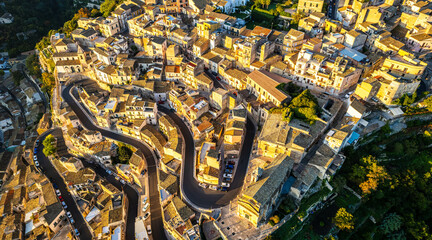 Aerial View of Ragusa Ibla at Dawn, Sicily, Italy, Europe, World Heritage Site