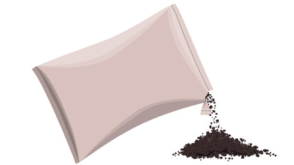 Open bag and pile of soil isolated on white background. Clipart.