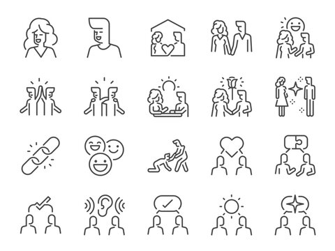 Good relationship icon set. It included couple, happy, enjoy, and more icons. Editable Stroke.