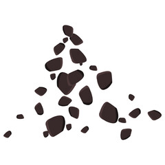 Falling brown stones or ground isolated on white. Clipart.