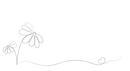 Abstract floral background. Daisies in the style of line art, one continuous line. Hand drawing. The minimalist style will complement your design
