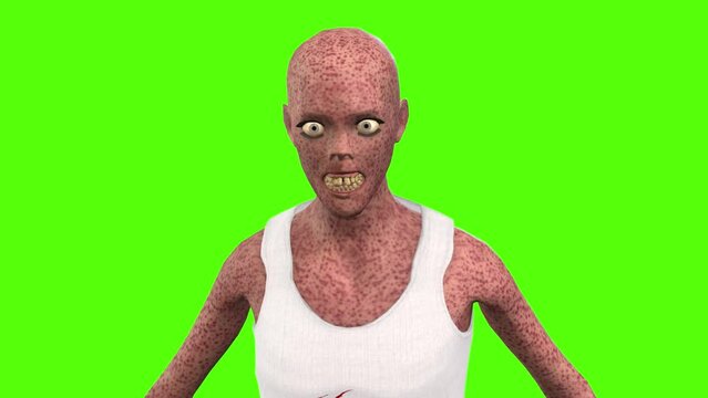 Zombie mad Green Screen Animation 3D Rendering.