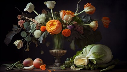 Generative AI still life with flowers