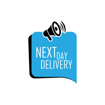 next day delivery sign o white background	